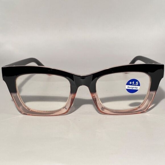 1294 Gretchen Reading Glasses 1.5 Square Black Pink Gradient Frames NWT - Picture 3 of 9
